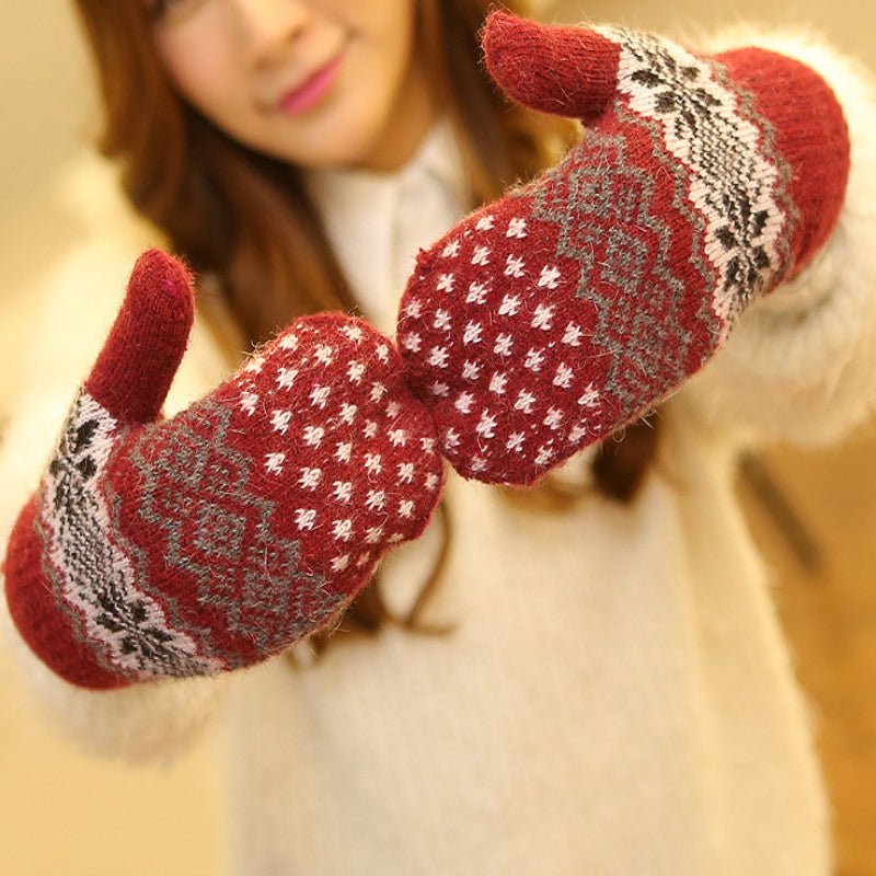 1 Pair Winter Gloves, Double-Layer Thick Warm Knit Mittens with Geometric Pattern, Acrylic 90% Nylon 10% Elasticity, Touchscreen Compatible for Outdoor Sports, Cycling, Skiing - Hand Washable, Winter Clothes